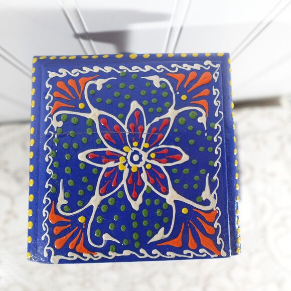 Hand-painted Wooden Jewelry Box - 5.1 in Hand Painted Folk Art Stacked Wood & Ceramic 6-Drawer Jewelry Trinket Box